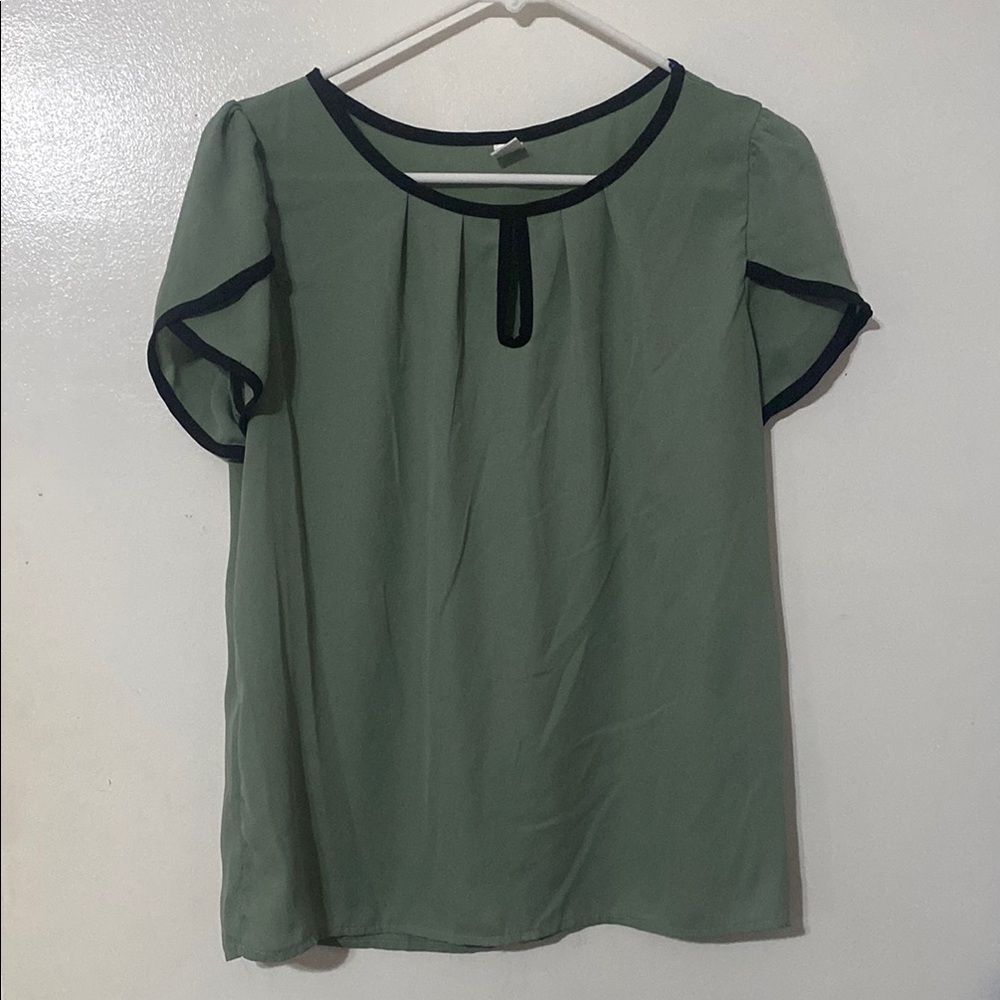 Green Women's Top with Black Trim